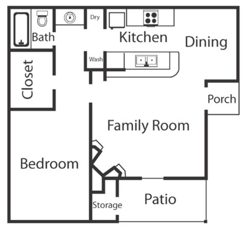 a floor plan of a home with a kitchen and a living room